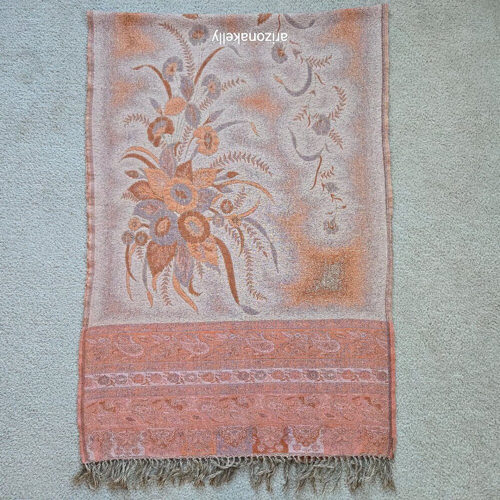 NWOT 100% Wool Jacquard Scarf Coral/Soft Orange